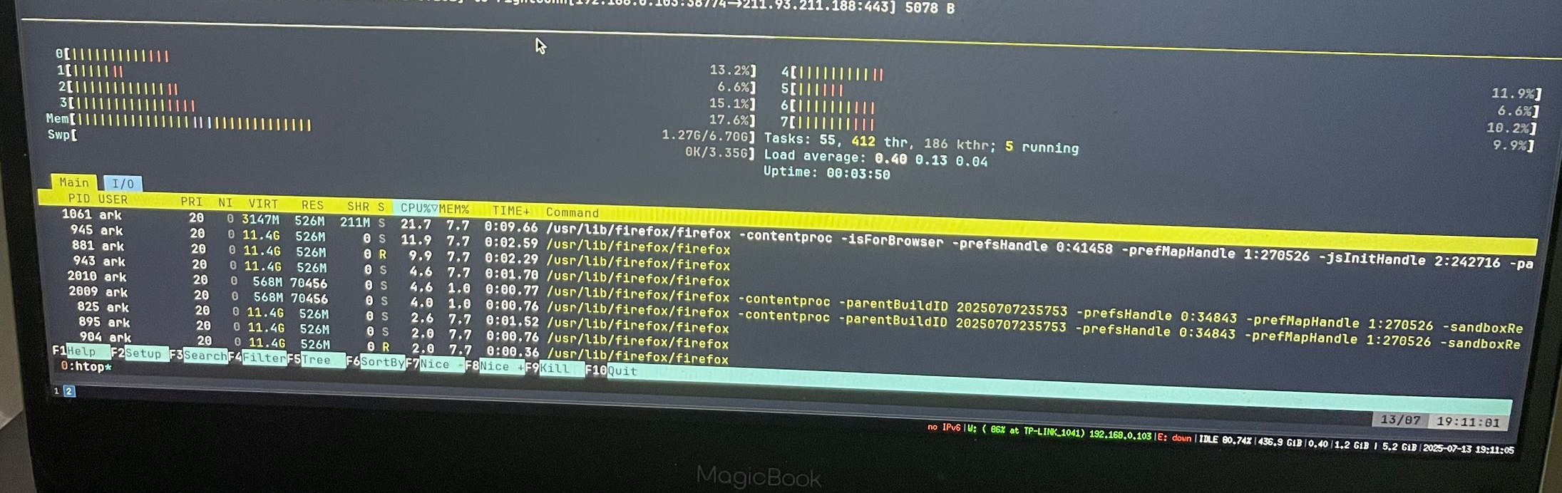 i3 + firefox播放一个B站视频 + 一些后台服务
